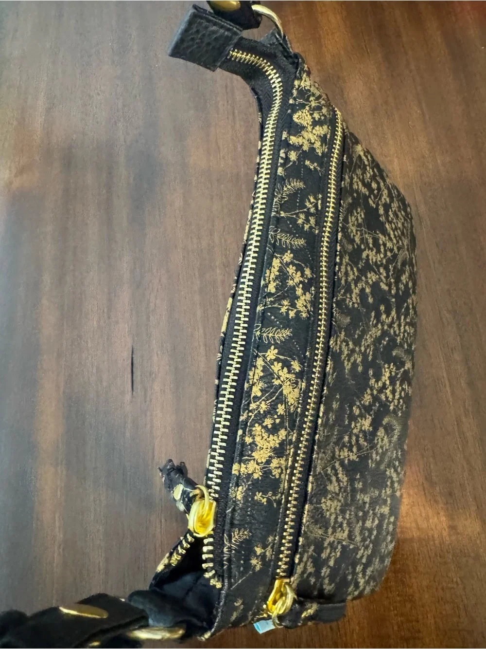 PAPAYA! Art Black Gold Floral Botanical Vegan Leather Crossbody Bag NWOT